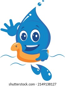 Happy cartoon water drop bathing with a toy