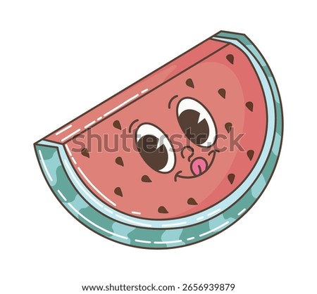 Happy Cartoon Watermelon Slice With Cute Expressive Face	
