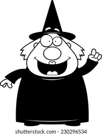 A happy cartoon witch with an idea.