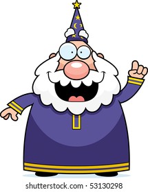A happy cartoon wizard with an idea.
