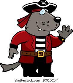 A happy cartoon wolf in a pirate costume.