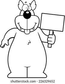 A happy cartoon wolf with a sign.