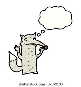 happy cartoon wolf with thought bubble