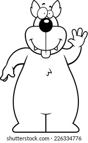 A happy cartoon wolf waving and smiling.