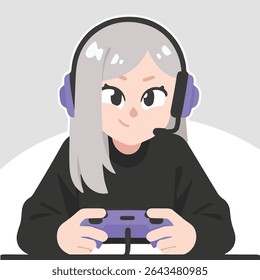 Happy Cartoon Woman Playing Video Game with Controller