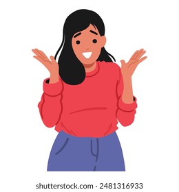 Mujer De Dibujos Animados Feliz Con Una Expresión Sorprendida. El Personaje Femenino Parece Alegre Y Animado, Transmitiendo Emociones Positivas Y Emoción. Ilustración vectorial Que Transmite Felicidad Y Entusiasmo