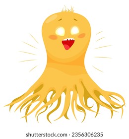 Happy cartoon yellow monster. Yellow and cheerful vector monster. Simple vector illustration