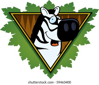 A happy cartoon zebra on a safari themed icon.