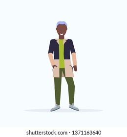 happy casual man standing pose smiling african american guy wearing trendy clothes male cartoon character full length flat white background