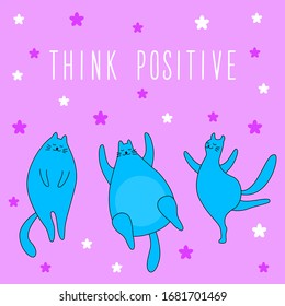 Happy cat card background. Funny handdrawn cat  childish  art for design veterinary clinic poster, birthday gift card, kids party invitation, shop sale or t shirt print, bag cover etc. 