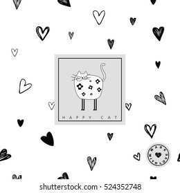Tarjeta de gato feliz - se incluye la muestra de patrón sin costuras. 