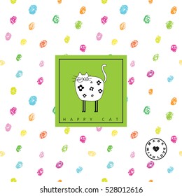 Happy cat card - seamless pattern included. 