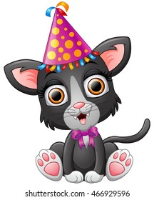 Happy cat cartoon celebrating birthday