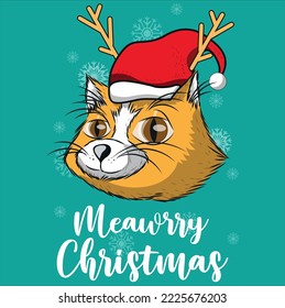 Happy cat celebrates merry christmas with his own words Meawrry Christmas