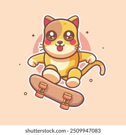 personagem de gato feliz mascote jogando skate isolado desenho animado