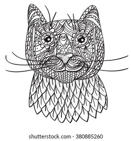 Happy Cat. Coloring page. vector illustration, isolated on a white background.
