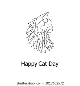 Happy cat day card in geometric style. Maine coon in vector. 