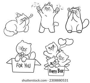 happy cat day coloring cute cartoon illustration  
