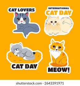Happy Cat Day Flat Cartoon Illustration for Social Media Label Templates and Pet Awareness