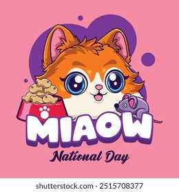 Happy Cat Day funny vector hand drawn cartoon illustration for sticker, badge, patch, banner, greeting card, invitation