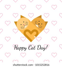 Happy cat day gift card with two red cats and pink hearts