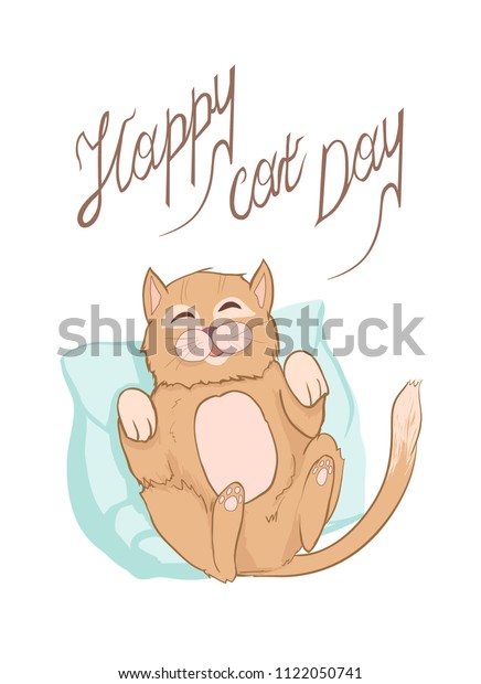 Happy Cat Day Greeting Vector Card Stock Vector Royalty Free 1122050741