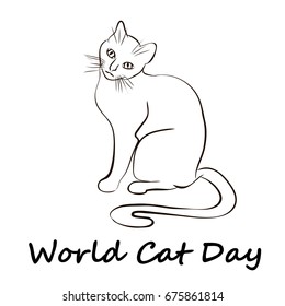 Happy Cat Day. International Cat Day. Cat sketch is on white background. Vector illustration