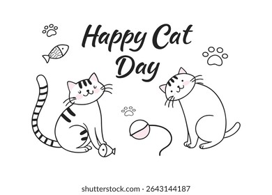 Happy Cat Day on White Background