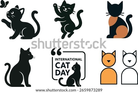 Happy cat day. Cat silhouette vector art and illustration.
