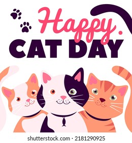 Imagen de vector Feliz Día del Gato aislada en un fondo blanco con un gato lindo