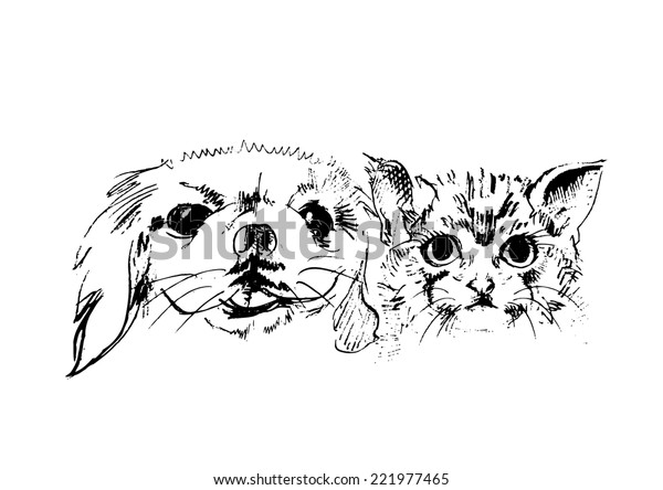 Happy Cat Dog Sketch Vector Isolates Stock Vector Royalty