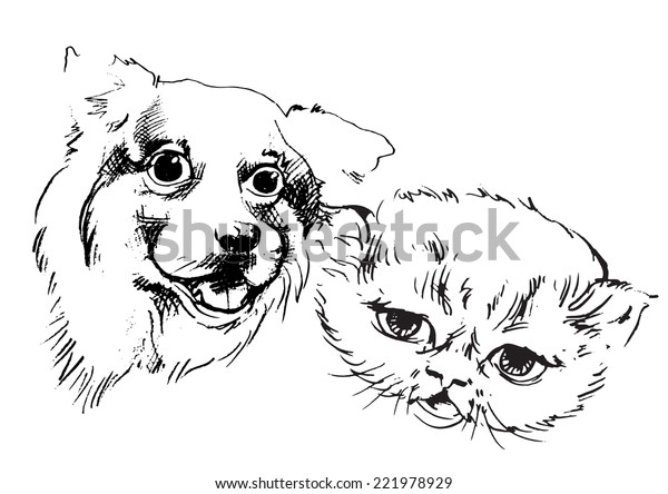 Happy Cat Dog Sketch Vector Isolates Stock Vector Royalty