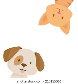 Happy cat and dog with space for your text on white background