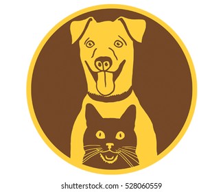 Happy Cat and Dog. Vector Illustration Icon.