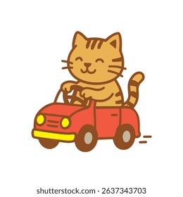 Happy Cat Driving a Red Car
