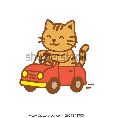 Happy Cat Driving a Red Car