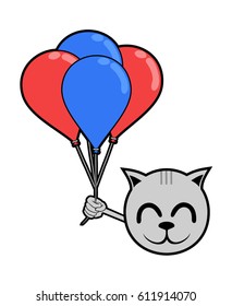 happy cat face with balloons