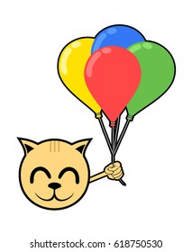 happy cat face with balloons