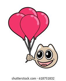 happy cat face with balloons