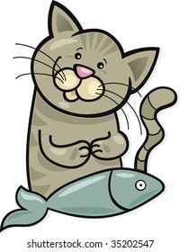 happy cat with fish