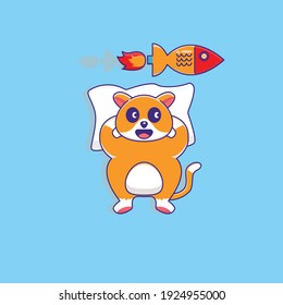 a happy cat and fish rocket good for mascot