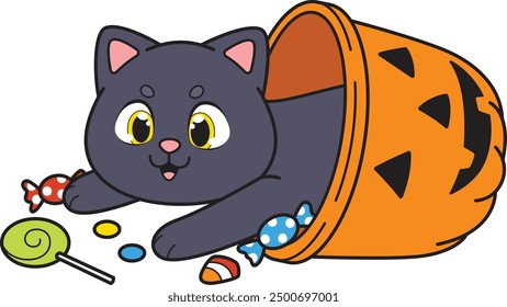 Happy cat with halloween candy vector illustration