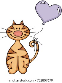 Happy cat with heart balloon
