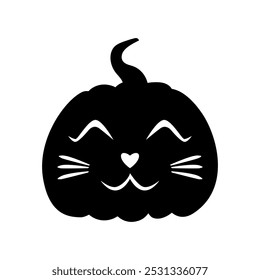 feliz gato Jack-o-lanterna abóbora cara expressão silhueta. Escultura de abóbora de festa de Halloween. Ilustração de vetor de estoque isolada no plano de fundo branco em estilo plano.