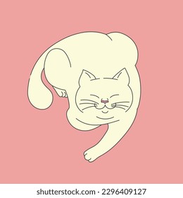 Happy cat lies with his paw stretched forward. Funny cat habits art. Simple vector art