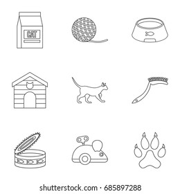 Happy cat life icons set. Outline set of 9 happy cat life vector icons for web isolated on white background