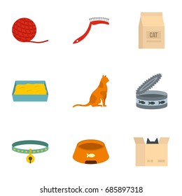 Happy cat life icons set. Cartoon set of 9 happy cat life vector icons for web isolated on white background