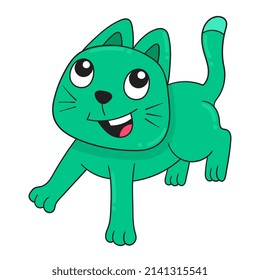 happy cat looking up, vector illustration art. doodle icon image kawaii.