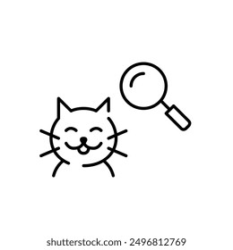 Happy cat and magnifying glass. Matching pets with their adoptive families. Pixel perfect vector icon