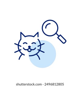 Happy cat and magnifying glass. Matching pets with their adoptive families. Pixel perfect, editable stroke icon